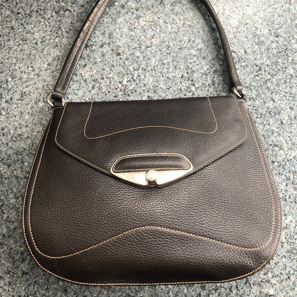 Furla Brown Pebble Leather and Suede Shoulder Bag